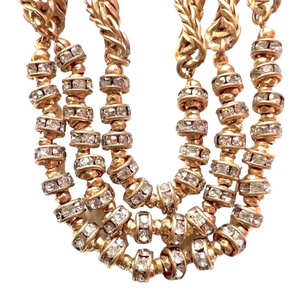 Vintage Miriam Haskell Necklace Triple Strand Chain Rhinestone Twist Braid Rare
